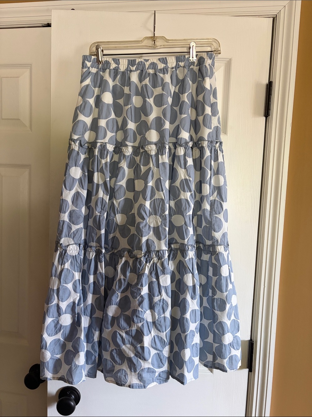 Tiered Midi Skirt in Light Blue Daisy Print from South Moon Under